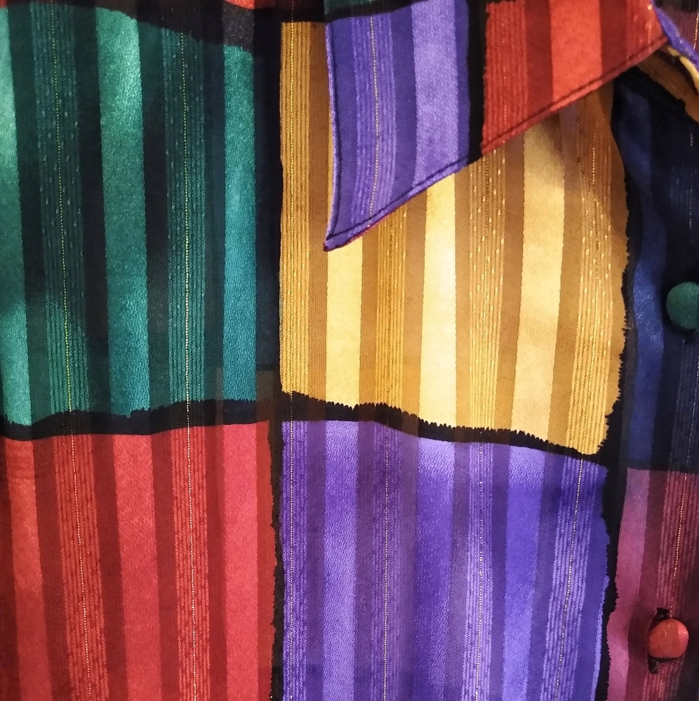 SOLD Vtg Shimmery Color Block Blouse - Picture 6 of 6